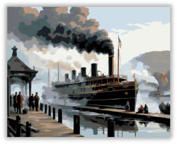  Vintage Gőzhajó Ködfátyolos Kikötőben - számfestő készlet