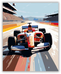  Piros Formula 1 Versenyautó a Kanyarban - számfestő készlet