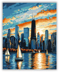  Chicago Belvárosi Látkép Naplementében - számfestő készlet