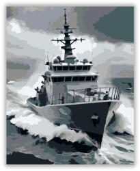 Számfestő Szürke Katonai Járőrhajó Viharos Tengeren - számfestő készlet (crea7084)