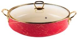 Goldmann Cratita joasa emailata, 26x6.5cm, 4 litri, manere titan aurii, capac sticla, inclusiv inductie, Goldmann, rosie (GM 8040-26R)