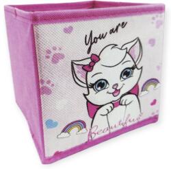  Rózsaszín textil tároló doboz cica és szivárvány mintával - 15x15x15 cm (1227664)