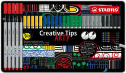 STABILO Tűfilc készlet, fém doboz, STABILO "Creative Tips ARTY", 6 különböző szín, 5 különböző vastagság (89/30-6-1-20) - alter