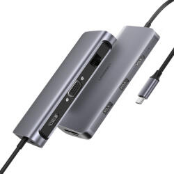 UGREEN 9-in-1 USB-C (Type-C) -3xUSB-A/ 4K HDMI/ VGA/ RJ45 Ethernet/ TF SD Kártyaolvasó HUB [CM179] (40873)