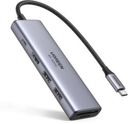 UGREEN 6-in-1 USB-C (Type-C) -2xUSB-A/ 1xUSB-C/ 4K HDMI/ TF, SD Kártya-olvasó 100W-PD HUB [CM511] (60384)