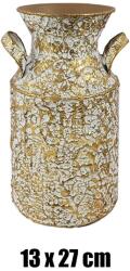 IRIS bádog váza, 2 füllel, arany, fehér nyomott mintás 13 x 27 cm (80938) - bestbyte