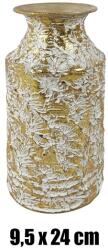 IRIS bádog váza, arany, fehér nyomott mintás 9, 5 x 24 cm (80926) - bestbyte