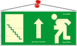  Információs tábla, 25x11, 5 cm, fluoreszkáló, utánvilágítós, Menekülési irány fel, lépcső balra (LUIN059) - iroda24