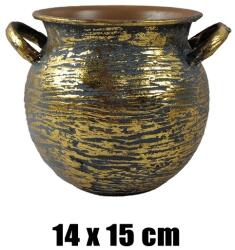 IRIS bádog kaspó, edény formájú, szürke, arany csíkos 14 x 15 cm (80929) - officedepot