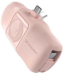 Wozinsky Powerbank: Wozinsky WF16-YCS - pink powerbank beépített Type-C (USB-C) csatlakozóval, 5000mAh + beépített Type-C (USB-C) kábellel + Apple Watch töltő (TG-HU5907769364525)
