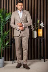 Elite Fashion Kávébarna csíkos háromrészes slim Öltöny - 50 ( m )