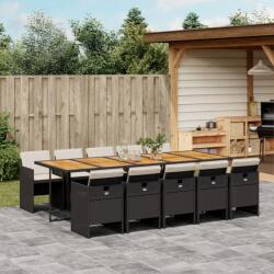 vidaXL 11 részes fekete polyrattan kerti étkezőgarnitúra párnákkal (3210579)