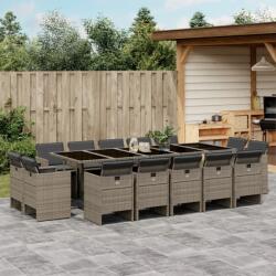vidaXL 15 részes szürke polyrattan kerti étkezőgarnitúra párnákkal (3210692)