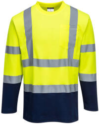 Portwest S280 Kéttónusú, hosszú ujjú Cotton Comfort póló Sárga/Navy - S (PW-S280YNRS) - hardtools