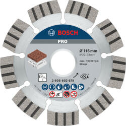 Bosch PRO Abrasive gyémánt vágókorong, 115x22, 23 mm, cserép, mészkő, gipsz, gázbeton, beton (2608602679) - hardtools