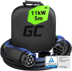 Green Cell Snap Type 2 kábel elektromos autók töltésére (5 m, 11 kW, 16A) Tesla Model 3 S X Y, VW ID. 4, Kia EV6, Hyundai IONIQ 5, Ford Mach-E modellekhez EVKABGC03 (36705)