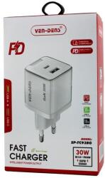 VEN-DENS Intelligent Charger, 30W, 3 port, 2x USB Type-C, 1 x USB Type-A, QC 3.0, Fehér, Töltő adapter (SP-TC93BG)
