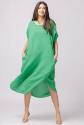 Rosa 99 Rochie lalea oversize din in cu buzunare si crapaturi laterale rotunjite, verde Talie unica