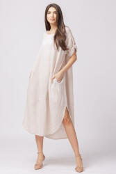 Rosa 99 Rochie lalea oversize din in cu buzunare si crapaturi laterale rotunjite, bej Talie unica