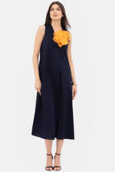 SHOPIKA Rochie lunga A-line cu decolteu in V, din poplin de bumbac, bleumarin Talie unica