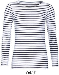 SOL'S Marine Women - hosszú ujjú csíkos póló (so01403wh-nv-m)