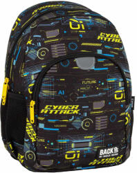 DERFORM Fiús hátizsák, 2 rekeszes, 34x26x14cm, BackUp, 2025, T50, fekete-sárga, Cyber Attack (DFM-PLB7T50)