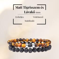 MyVanilla Ásvány Matt Tigrisszem és Lávakő Páros Karkötő 6 mm