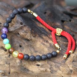 MyVanilla Ásvány 18K Aranyozott Drágakő Karkötő - Lávakő Chakra