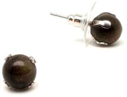 MyVanilla Ásvány Fülbevaló - Acél Karmos Golyó Ezüst Obszidián (10 mm)