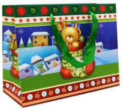  Dísztasak 32 x 25 cm "Karácsony, maci zokniban, kék-zöld