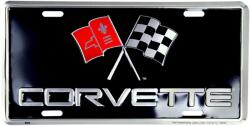 HANGTIME Corvette "crossed flags" dombornyomott fémtábla/rendszámtábla 30, 1 x 15, 1 cm (2342)
