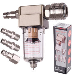TC Technic Filtru de aer, separator de apă cu supapă de golire și conexiune de 1/4" pentru sisteme pneumatice (TF2-717)