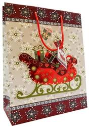 Dísztasak 33 x 26 cm "Karácsony, 3D szánkó, hópehely, piros