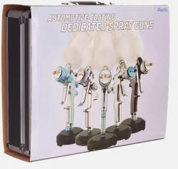 AUARITA Set Profesional Pistol de Pulverizare cu Tehnologie Volum Mare, Presiune Mică (HVLP), 1, 4 mm, 1, 7 mm, 0, 8 mm, în Valiză Metalică Auarita H-827 (TF2-17725)