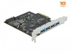 Delock PCI Express x4 Kártya - 1 x USB Type-C + 4 x A-típusú USB - SuperSpeed USB 10 Gbps (DL-89026)