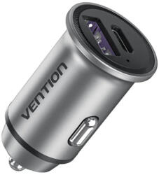 Vention 2 Portos USB A+C(30+30) Autós Töltő, (Alumínium), Szürke (FFFH0)