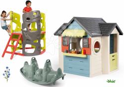 Smoby Set căsuță cu restaurant și cățărătoare cu pereți de cățărat Chef House Life Smoby extensibilă cu tobogan, scară și balansoar cu două părți (SM810407-12A) Casuta pentru copii