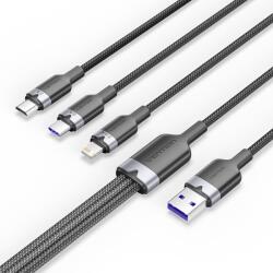 Vention USB 2.0 A Male to 3-in-1 USB-C & Lightning & Micro-B Male 6A Cable 1.5M Black Aluminum Alloy (CTRBG)