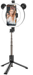 BOROFONE BY6 vezeték nélküli tripod selife bot, 4.7"-6.5", LED körlámpa, fekete
