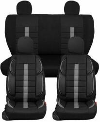  Autósüléshuzat-készlet, univerzális, első-hátsó, fekete, szürke csíkkal, textil és eko bőr