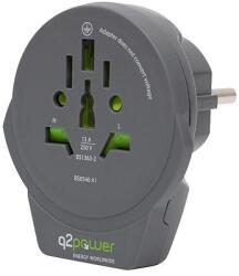Q2Power 1.100110-TH utazóadapter, World to Europe USB, USB 5V 2.4A, max. 16 A, 250 V - 4000 W teljesítmény