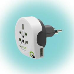 Q2Power 1.100210 utazóadapter, World to Switzerland USB, indulási ország: AUS/CHINA, IT, UK, CH, BRAZIL, USA, EURO, célország: CH, USB port