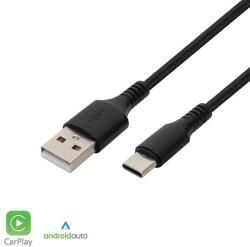 Home USBAC1 töltőkábel, USB-A / USB-C, 2.1A, 1m, szövött, fekete