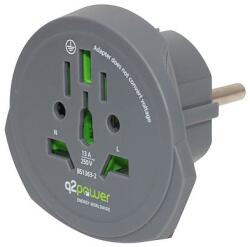 Q2Power 1.100100-TH utazóadapter, World to Europe, bemeneti feszültség: 100-250 V, 16 A, teljesítmény: 100V-1600W/250V-4000W