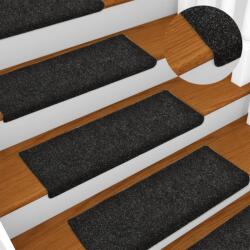 vidaXL 15 db tűvel lyuggatott fekete szövet lépcsőszőnyeg 65x21x4 cm (134563)