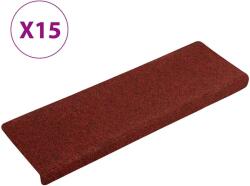 vidaXL 15 db tűvel lyuggatott piros szövet lépcsőszőnyeg 65x21x4 cm (134565)