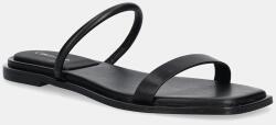 Calvin Klein bőr papucs FLAT SANDAL SQUARED 2-BAR LTH fekete, HW0HW02532 - fekete Női 41