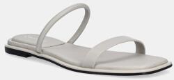 Calvin Klein bőr papucs FLAT SANDAL SQUARED 2-BAR LTH szürke, HW0HW02532 - szürke Női 41