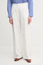 Tommy Hilfiger nadrág vászonkeverékből fehér, magas derekú széles, WW0WW47214 - fehér 42