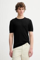 rag & bone gyapjú póló fekete, sima, MBS25P017BM17 - fekete XL